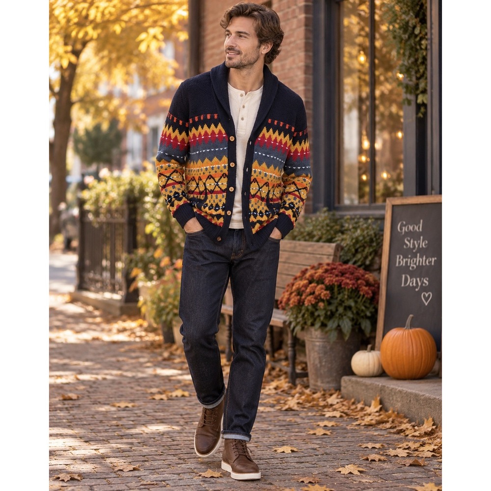 Koto Men's Large Southwestern Geometric Shawl Collar Cardigan